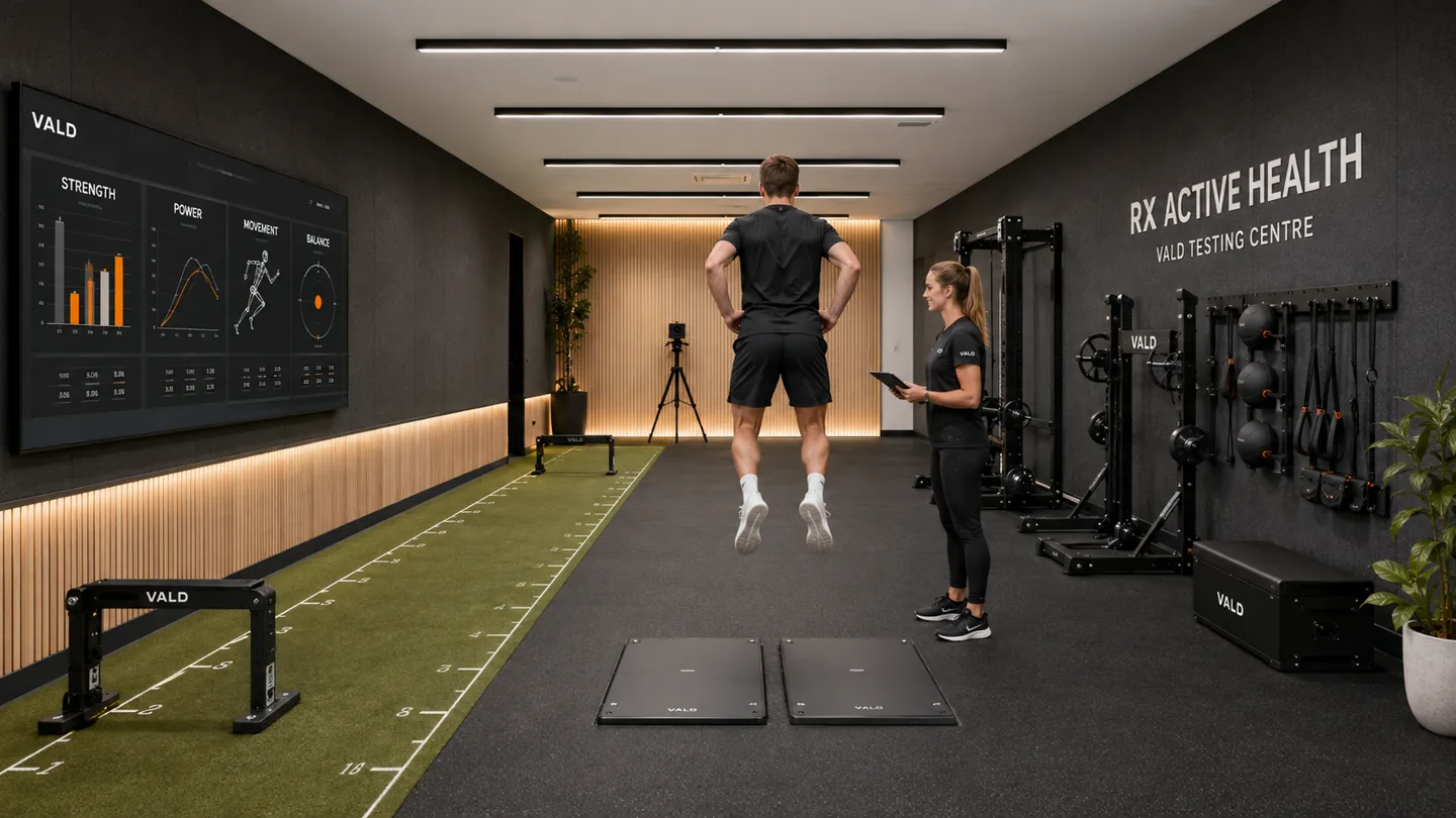 Performance testing centre with force plates, sprint track and results screens