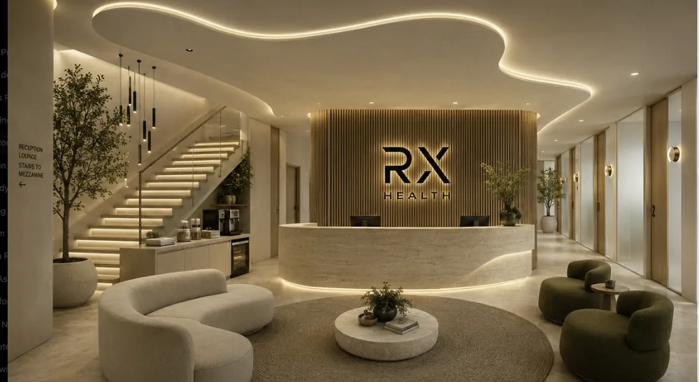 RX Active Health reception with illuminated signage