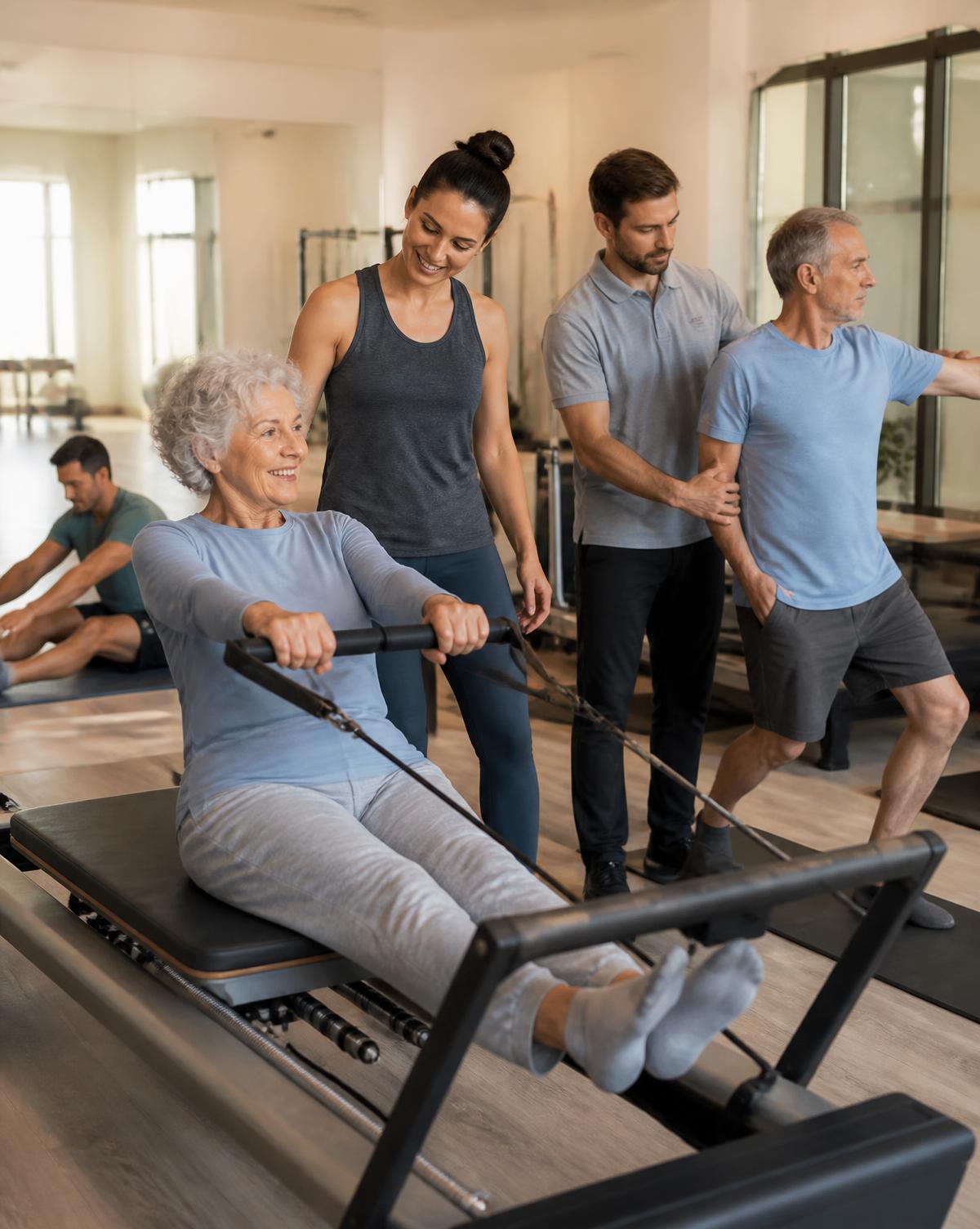 People of different ages exercising with support from practitioners